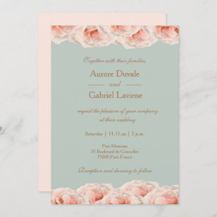 Invitation Roses Roses Roses Rose Flore Sage Or Mariage éléga
