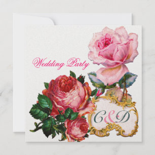 INVITATION ROSES ROSES ROSES ROSES ET MONOGRAMME MARIAGE DE C