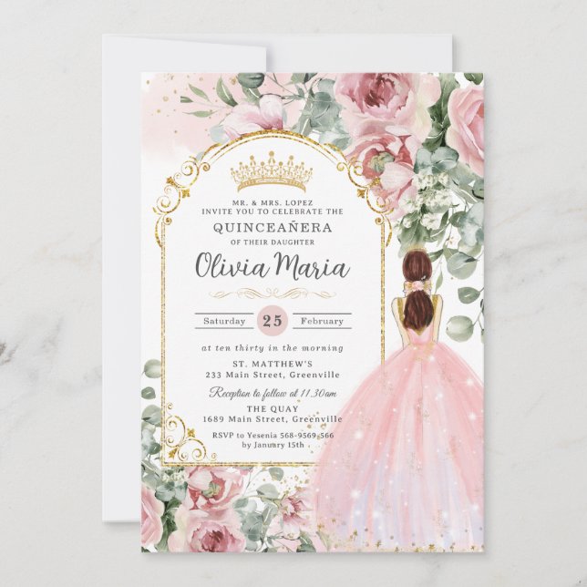 Invitation Roses Roses Roses Roses Roses Florales Quinceañera (Devant)