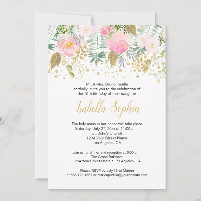 Invitation Roses Roses Roses Roses Roses Or Parties scintilla (Devant)