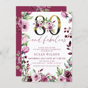 Invitation Roses roses roses vertes Anniversaire 80 ans