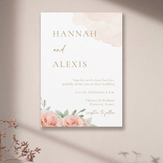 Invitation Roses roses roses vertes Feuilles Mariage d'aquare