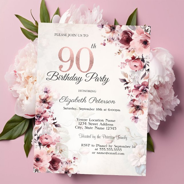 Invitation Roses Roses Rouges 90e Anniversaire (Créateur téléchargé)