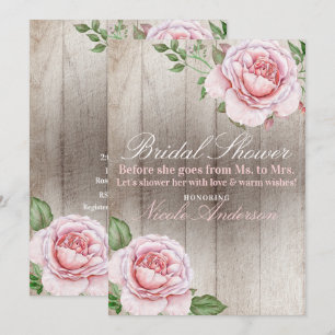 Invitation Roses roses shabby chic blanc rustique douche de m