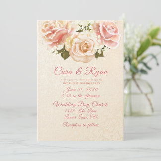 Invitation Roses roses tendres élégantes pour mariage