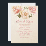 Invitation Roses roses tendres élégantes pour mariage invitat<br><div class="desc">Couleurs romantiques magnifiquement subtiles de rose saumon pour un mariage élégant et romantique. Fond à finition faux crème. Si vous voulez de l'élégance avec simplicité, alors ce design est pour vous. Les roses sont si simples et si chic selon la couleur et la texture, ainsi que les verts utilisés dans...</div>