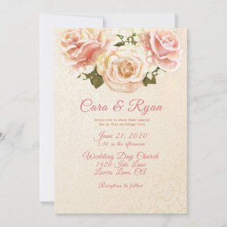 Invitation Roses roses tendres élégantes pour mariage invitat
