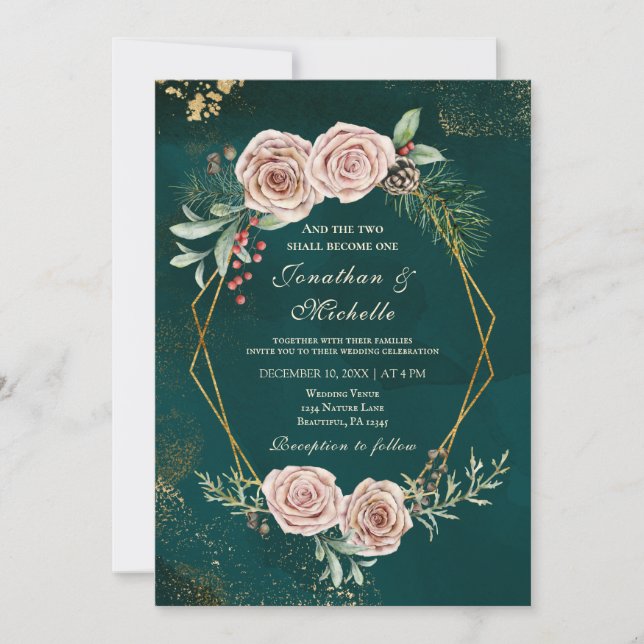 Invitation Roses roses vintage mariage chrétien d'hiver (Devant)