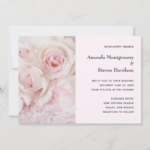 Invitation Roses roses vintages et dentelle élégante - Mariag