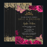 Invitation Roses roses vintages Lace or noir Sweet 16<br><div class="desc">Élégant Roses Roses Roses Roses Roses Roses Papillons Black Or Lace Sweet 16 Anniversaire Invitation</div>