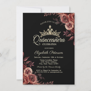 Invitation Roses Rouge Foncé Élégantes Quinceañera Gothique