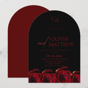 Invitation Roses Rouge Mariage Bourgogne Noir