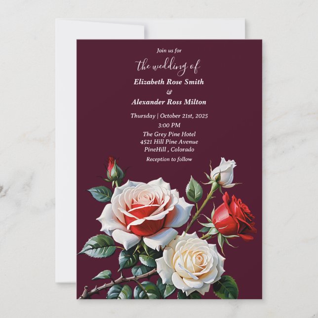 Invitation Roses rouge rose pâle rose mariage floral foncé (Devant)