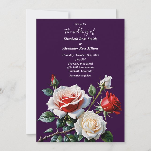 Invitation Roses rouge rose pâle rose mariage floral foncé (Devant)
