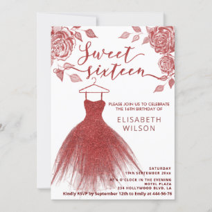 Invitation Roses rouges adorables robe rouge gliterie Invitat