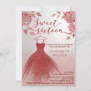 Invitation Roses rouges adorables robe rouge gliteuse