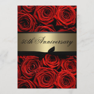 Invitation Roses Rouges   Anniversaire de Mariage Doré