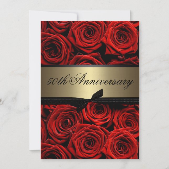 Invitation Roses Rouges | Anniversaire Doré (Devant)