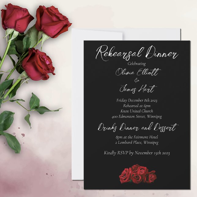 Invitation Roses rouges Blanc noir Elégance intemporelle (Créateur téléchargé)