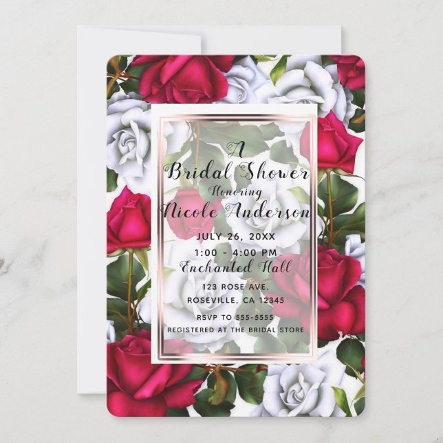 Invitation Roses Rouges & Blanches Mariage champêtre Shabby C (Devant)