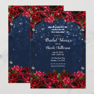 Invitation Roses Rouges Bleu Marine Or Enchanté Shower de Mar