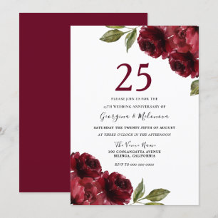 Invitation Roses Rouges Bourgogne 25e Anniversaire de Mariage