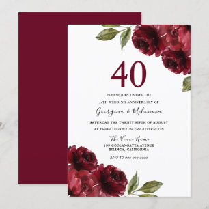 Invitation Roses Rouges Bourgogne 40e Anniversaire de Mariage
