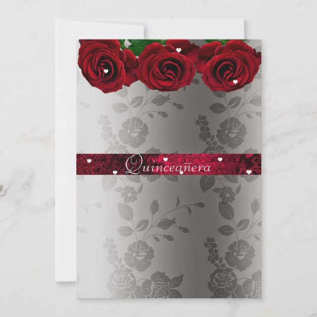 Invitation Roses rouges Coeurs blancs Quinceanera (Devant)
