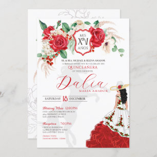 Invitation Roses rouges Crest Floral Charro Quinceanera Ouest