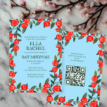 Invitation Roses rouges Custom B'nai Bat Bar Mitzvah QR Code<br><div class="desc">Carte parfaite pour annoncer un bat mitzvah, bar mitzvah ou une autre célébration juive ! L'art fait main pour vous ! ENTIÈREMENT PERSONNALISABLE ! Cliquez sur "Personnaliser" ci-dessus pour modifier le texte et ajouter votre lien au code QR. Cliquez sur "modifier à l'aide de l'outil de conception" pour ajuster les...</div>