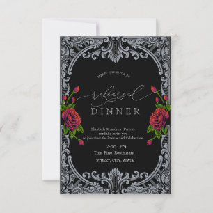 Invitation Roses rouges, dîner de répétition Stripes gothique