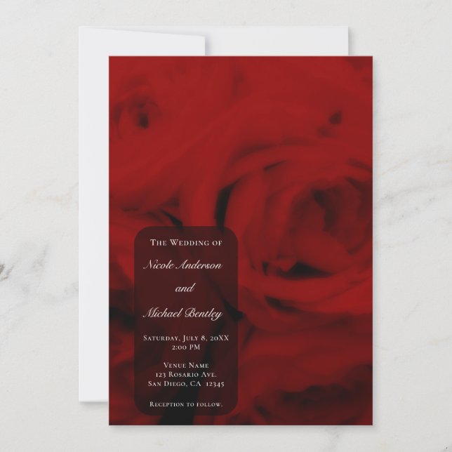 Invitation Roses Rouges Douces et Crémeuses Élégant Mariage M (Devant)