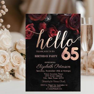 Invitation Roses Rouges Élégantes Fête d'anniversaire 65 ans