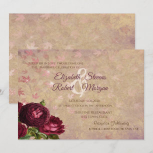 Invitation Roses Rouges Élégantes Feuilles Tombantes 