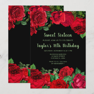 Invitation Roses Rouges Elégantes Fleurs Sweet Sixteen