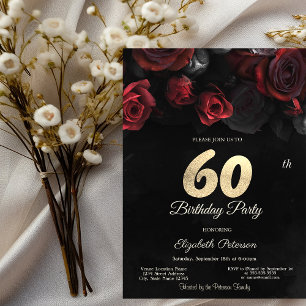 Invitation Roses Rouges Élégantes Gothiques 60ème Anniversair