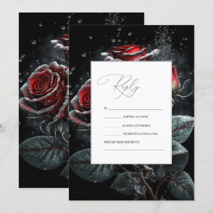 Invitation Roses rouges élégantes sur fond noir RSVP