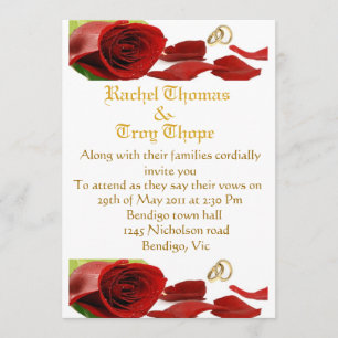 Invitation Roses rouges et anneau mariage