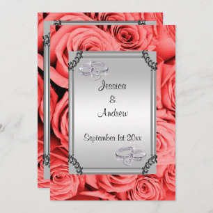 Invitation Roses rouges et anneaux de noces de diamant