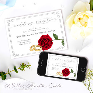 Invitation Roses rouges et anneaux minimaux Réception de mari