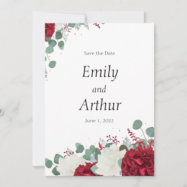 Invitation Roses rouges et blanches ensemble 15 Enregistrer l (Devant)
