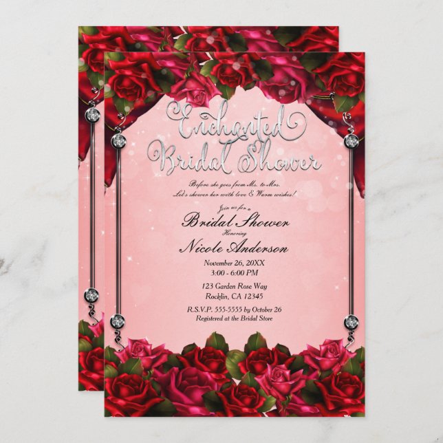 Invitation Roses rouges et Fête des mariées florale de Glam r (Devant / Derrière)