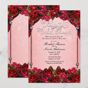 Invitation Roses Rouges et Glamour Rose Fête de Mariage Flora