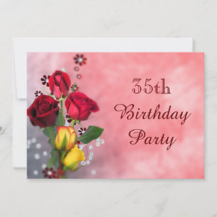 Invitation Roses Rouges et Jaunes Chic pour 35e Anniversaire
