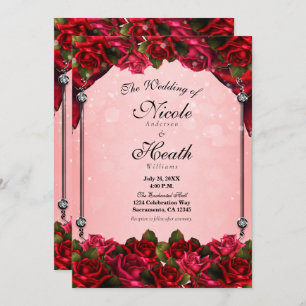 Invitation Roses rouges et Mariage de glam rose
