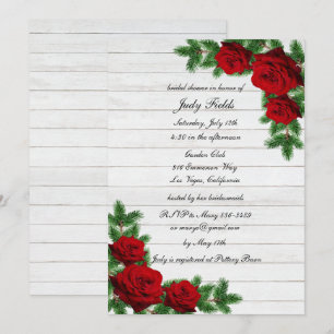 Invitation Roses Rouges Et Pins Fête des mariées De Noël