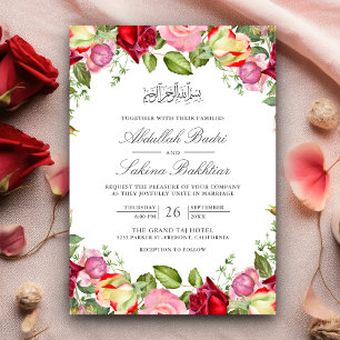 Invitation Roses rouges et roses Floral Mariage musulman
