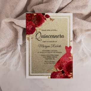 Invitation Roses Rouges Étincelle Robe Parties scintillant Qu