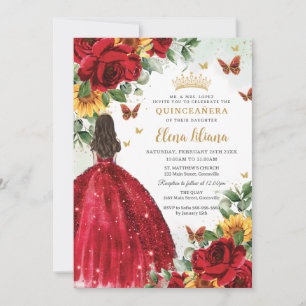 Invitation Roses rouges Fleurs de soleil Floral Quinceañera S