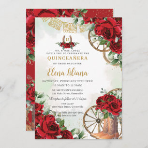 Invitation Roses Rouges Floral Charro Bottes Sweet 16 Quincea